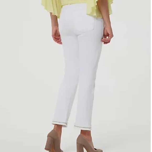 NWT Jen 7 Sequin/Fringe Embellished Ankle Straight White Jeans 00 - Picture 2 of 6